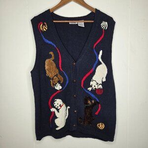 Capcity Womens Vintage Cat Embroidered Sweater Vest Size 1X Grandma Cat Lover
